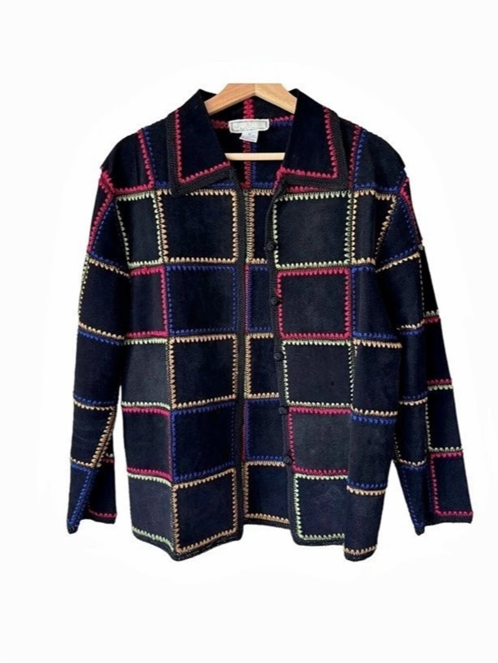 Vintage SMH Black Suede Leather Patchwork jacket. Sze XL